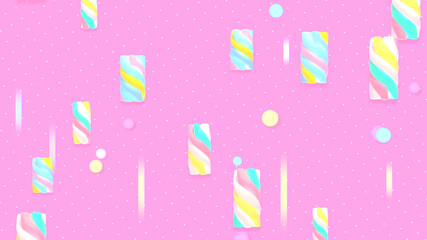colorful twisted marshmallow pattern on pink grid background.