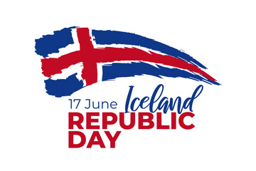Happy Iceland Republic Day greeting card, banner, poster design print.  Icelandic flag grunge vector illustration on white background. 17 June European national holiday. Vector illustration
