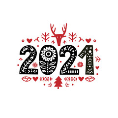 2021 Merry Christmas Calligraphy Template. Vector illustration