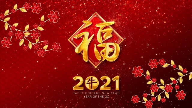Happy Chinese New Year, year of the Ox 2021, also known as the Spring Festival with the Chinese calligraphy gong xi fa cai or gong hay fat choy, means may you attain greater wealth