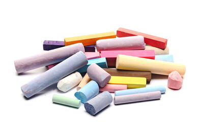 Colorful chalks pile set isolated on white background