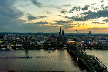 Germany, Cologne, a boat is docked next to a body of water