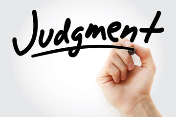 Judgment text with marker, concept background