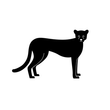 Panther or Lioness graphic vector outline illustration. Black and white sign. Animal silhouette template for stamp or screen printing.