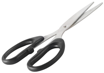Scissors with black handles on a white background
