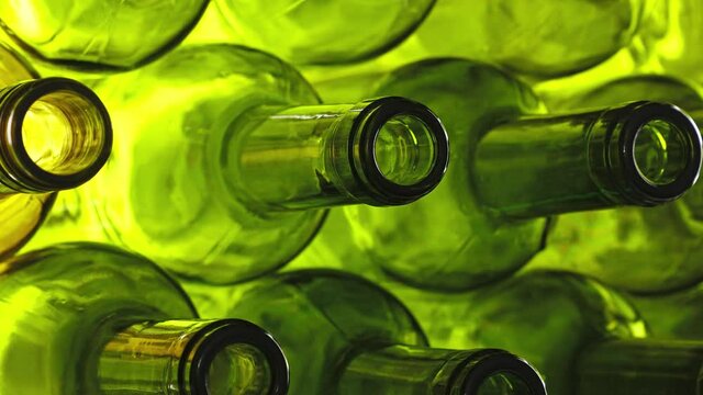 Empty green glass wine bottles