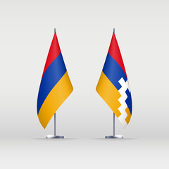 Nagorno-Karabakh and Armenia flags state symbols isolated on background national banner. war for independence of Artsakh Nagorno-Karabakh Armenia. Illustration banner with realistic desktop state flag