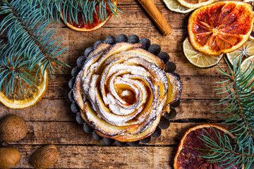 Flower shaped baked apple pie