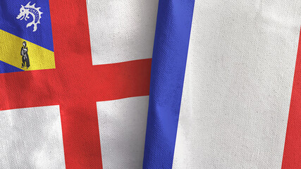 France and Herm two flags textile cloth 3D rendering