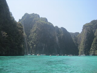 The beautiful beaches and limestone cliffs on Phi Phi island in Thailand