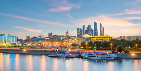 Fototapeta na wymiar Moscow City skyline business district and Moscow River in Russia