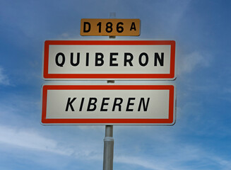 Quiberon. Panneau d'entrée de ville. Morbihan. Bretagne