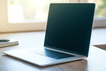 close up. modern laptop on the desktop.