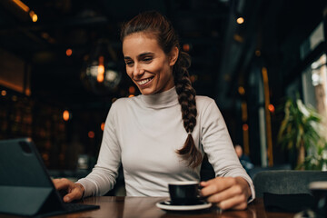 Enjoying alone, dark background.