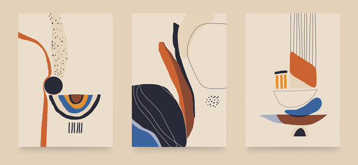Modern minimalist abstract aesthetic illustrations. Contemporary wall decor. Collection of creative artistic posters.  - obrazy, fototapety, plakaty