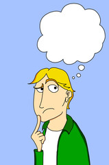 Illustration of a blond boy with an expression of doubting something