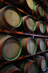 Wooden barrels where alcoholic beverages are kept so that they age.