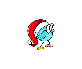 Funny bird character snowman vector illustration. with red hat flat style. Happy winter holiday concept. Isolated on white