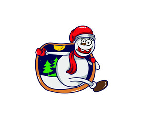 Cute character snowman vector illustration. Happy snowmans in red scarf and hat flat style. Happy winter holiday concept. Isolated on white