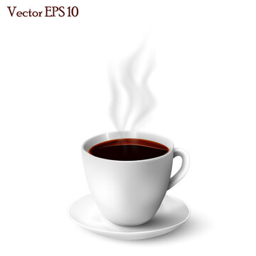 Vector, realistic cup of hot coffee.