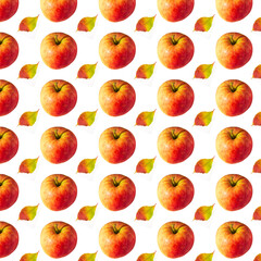 Banner creative background of red apple and leaf. Abstract background. Isolated ripe apples on white background not seamless pattern