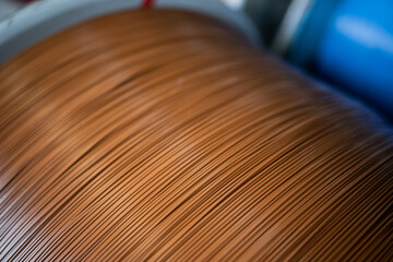 Warehouse industrial enterprise. The storage of steel coils of rope.