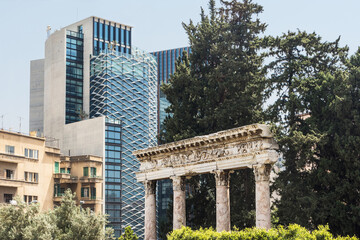 Reconstructed Roman columns near National Museum of Beirut, Lebanon