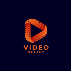 Play button film colorful logo design template