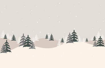Vector illustration of a Christmas winter landscape postcard.Retro color of winter landscape with snow .