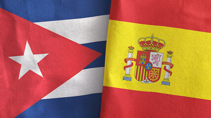 Fototapeta premium Spain and Cuba two flags textile cloth 3D rendering
