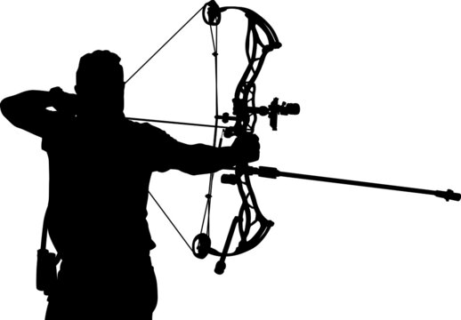 Silhouette of a male archer aiming with a compound bow