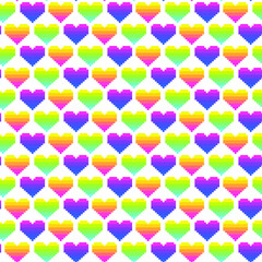 Seamless vector pixel love hearts pattern. Multicolor rainbow Valentine's day background. 10 eps design. For web, cover, wrapping, textile, banner etc.