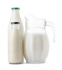 Glassware full of fresh milk isolated on white