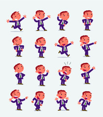 Cartoon character businessman in smart casual style. Set with different postures, attitudes and poses, doing different activities in isolated vector illustrations.