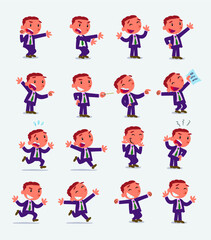 Cartoon character businessman in smart casual style. Set with different postures, attitudes and poses, doing different activities in isolated vector illustrations.