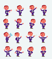 Cartoon character businessman in smart casual style. Set with different postures, attitudes and poses, doing different activities in isolated vector illustrations.