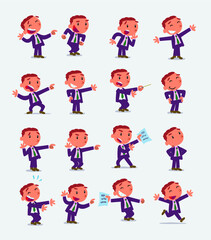 Cartoon character businessman in smart casual style. Set with different postures, attitudes and poses, doing different activities in isolated vector illustrations.