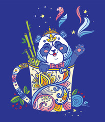 Colorful kawaii cute panda in a cup