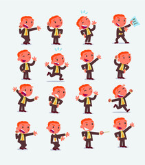 Cartoon character businessman in smart casual style. Set with different postures, attitudes and poses, doing different activities in isolated vector illustrations.