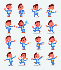 Cartoon character businessman in smart casual style. Set with different postures, attitudes and poses, doing different activities in isolated vector illustrations.