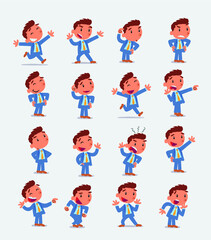 Cartoon character businessman in smart casual style. Set with different postures, attitudes and poses, doing different activities in isolated vector illustrations.