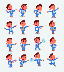 Cartoon character businessman in smart casual style. Set with different postures, attitudes and poses, doing different activities in isolated vector illustrations.