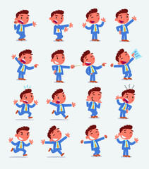 Cartoon character businessman in smart casual style. Set with different postures, attitudes and poses, doing different activities in isolated vector illustrations.