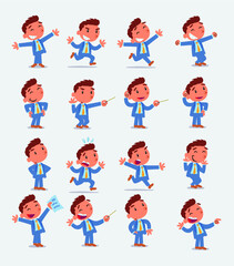 Cartoon character businessman in smart casual style. Set with different postures, attitudes and poses, doing different activities in isolated vector illustrations.