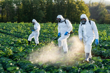 farmer spraying pesticide field mask harvest protective chemical