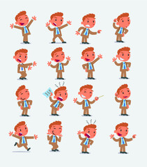 Cartoon character businessman in smart casual style. Set with different postures, attitudes and poses, doing different activities in isolated vector illustrations.