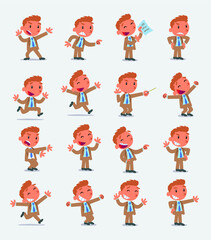 Cartoon character businessman in smart casual style. Set with different postures, attitudes and poses, doing different activities in isolated vector illustrations.