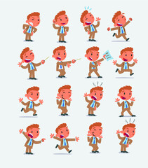 Cartoon character businessman in smart casual style. Set with different postures, attitudes and poses, doing different activities in isolated vector illustrations.