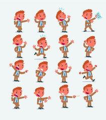 Cartoon character businessman in smart casual style. Set with different postures, attitudes and poses, doing different activities in isolated vector illustrations.