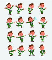 Cartoon character businessman in smart casual style. Set with different postures, attitudes and poses, doing different activities in isolated vector illustrations.